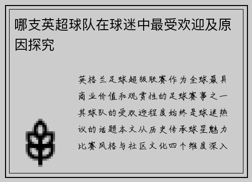 哪支英超球队在球迷中最受欢迎及原因探究