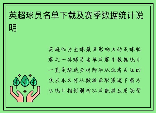 英超球员名单下载及赛季数据统计说明